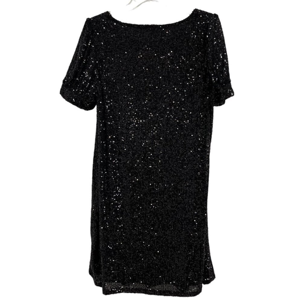 Cable & Gauge Black Sequined Beaded Short Sleeve Lined Dress Size L NWT New - Picture 3 of 12
